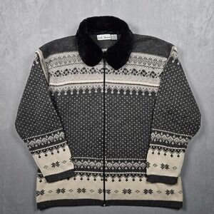 Vintage Croft & Barrow Sweater Womens Large Lambswool Angora Full Zip Nordic